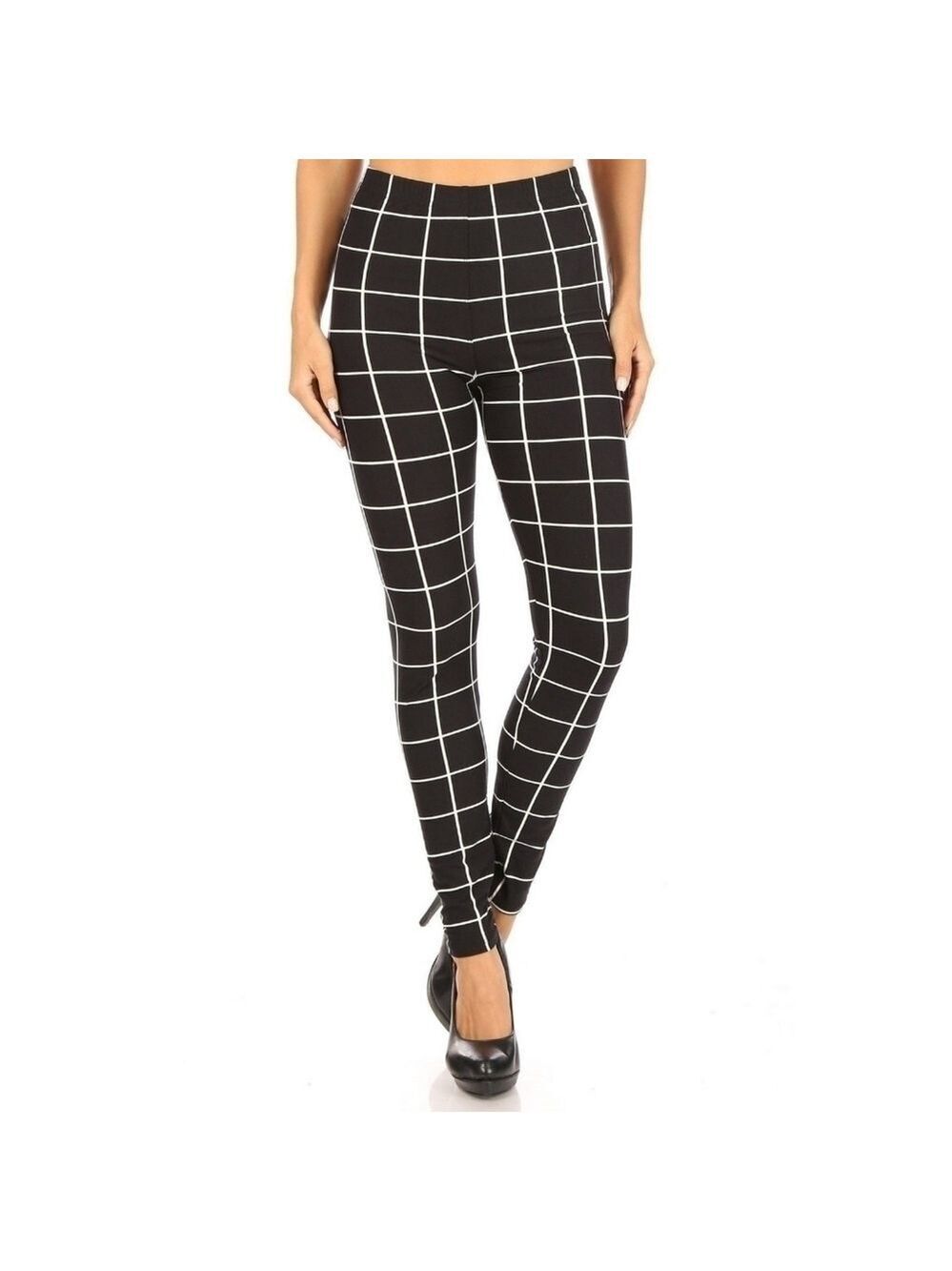 LEGGINGS DEPOT Black & White Check Print Full Length Leggings Size 12 NWT